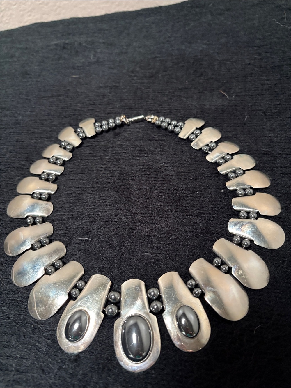 Sterling-Style Silver Statement Collar Necklace with Hematite Accents